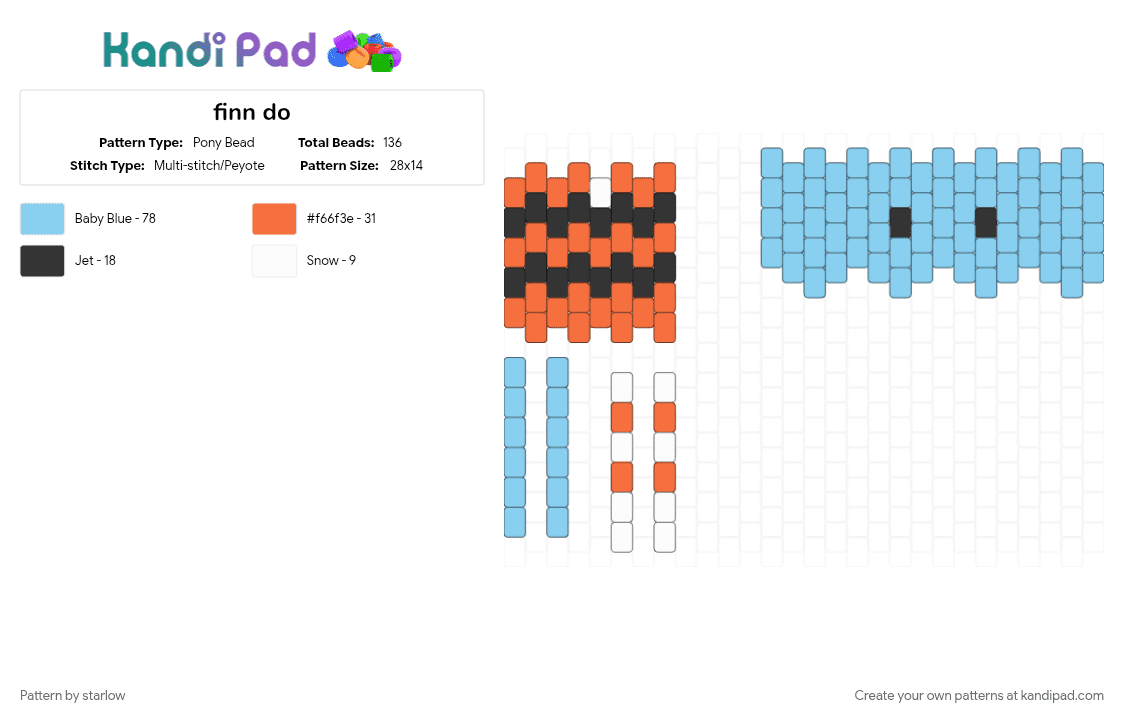finn doll - Pony Bead Pattern by starlow on Kandi Pad - light blue, orange