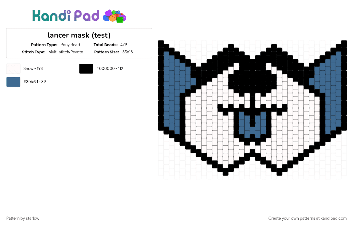lancer mask (test) - Pony Bead Pattern by starlow on Kandi Pad - blue, deltarune, lancer, mask, silly, toby fox, video game, white