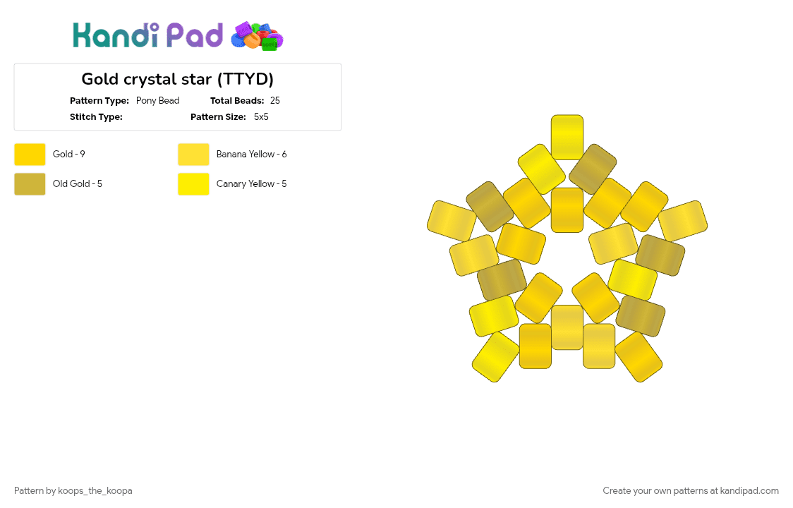 Gold crystal star (TTYD) - Pony Bead Pattern by starlow on Kandi Pad - yellow