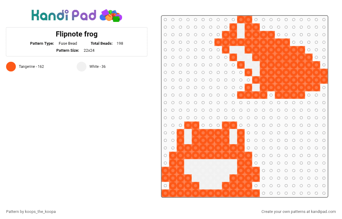 Flipnote frog - Fuse Bead Pattern by koops_the_koopa on Kandi Pad - 3ds, animation, ds, flipnote, frog, nintendo, orange, pixel art, video games