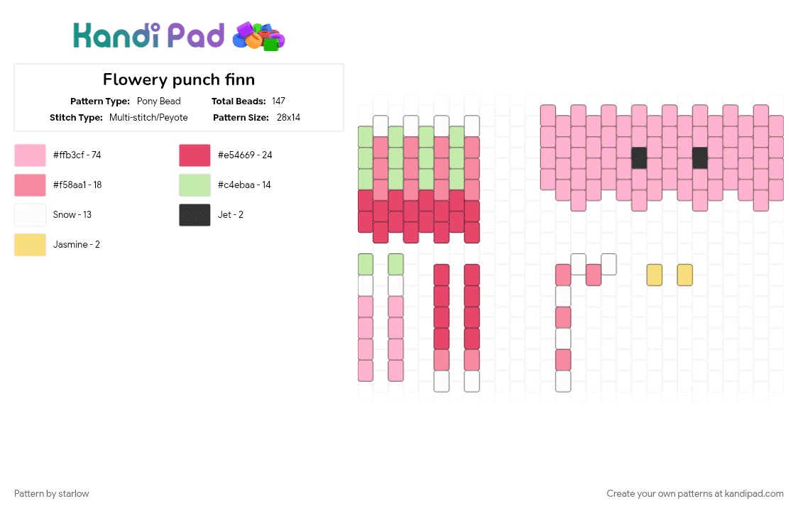 Flowery punch finn - Pony Bead Pattern by starlow on Kandi Pad - pink