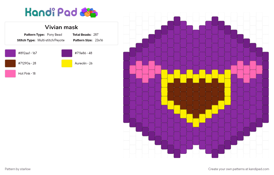 Vivian mask - Pony Bead Pattern by starlow on Kandi Pad - pink