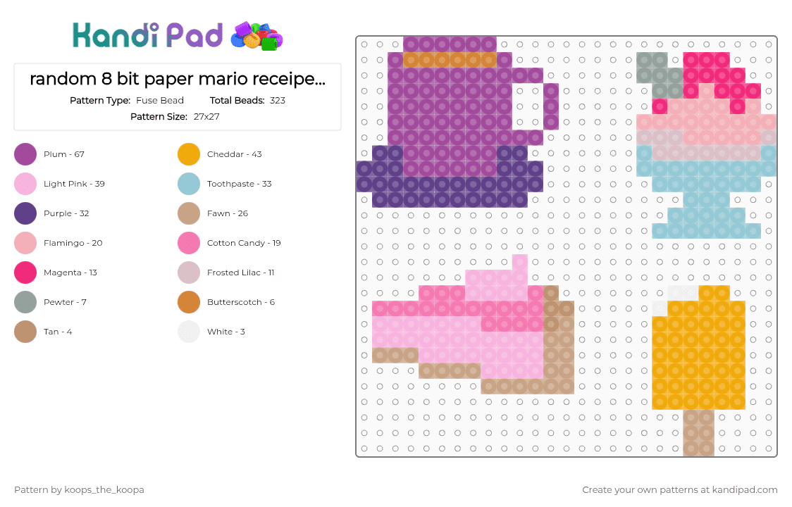 random 8 bit paper mario receipe items - Fuse Bead Pattern by starlow on Kandi Pad - beige, orange, pink