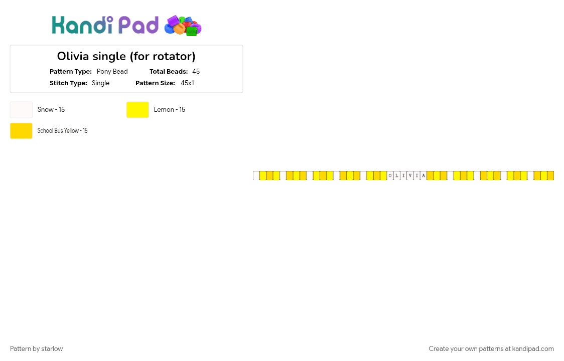 Olivia single (for rotator) - Pony Bead Pattern by starlow on Kandi Pad - 