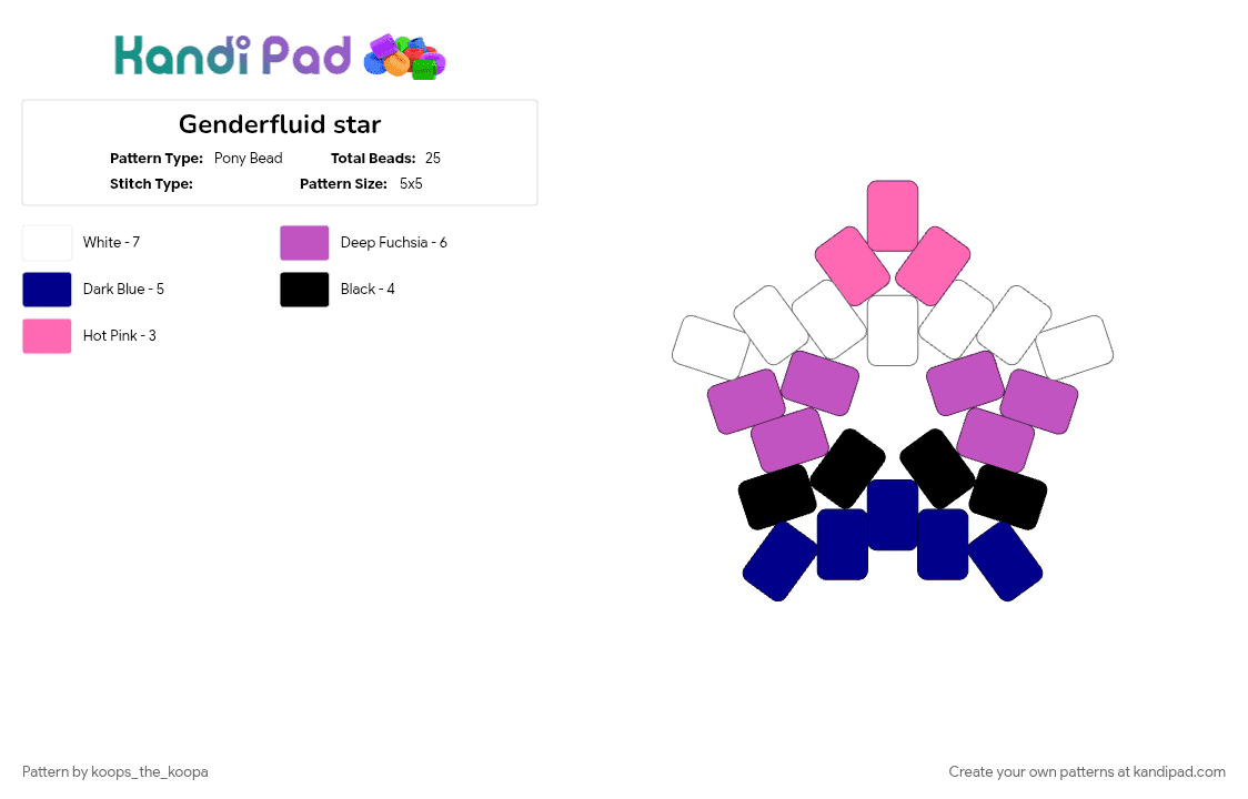 Genderfluid star - Pony Bead Pattern by lumalee on Kandi Pad - pink, purple
