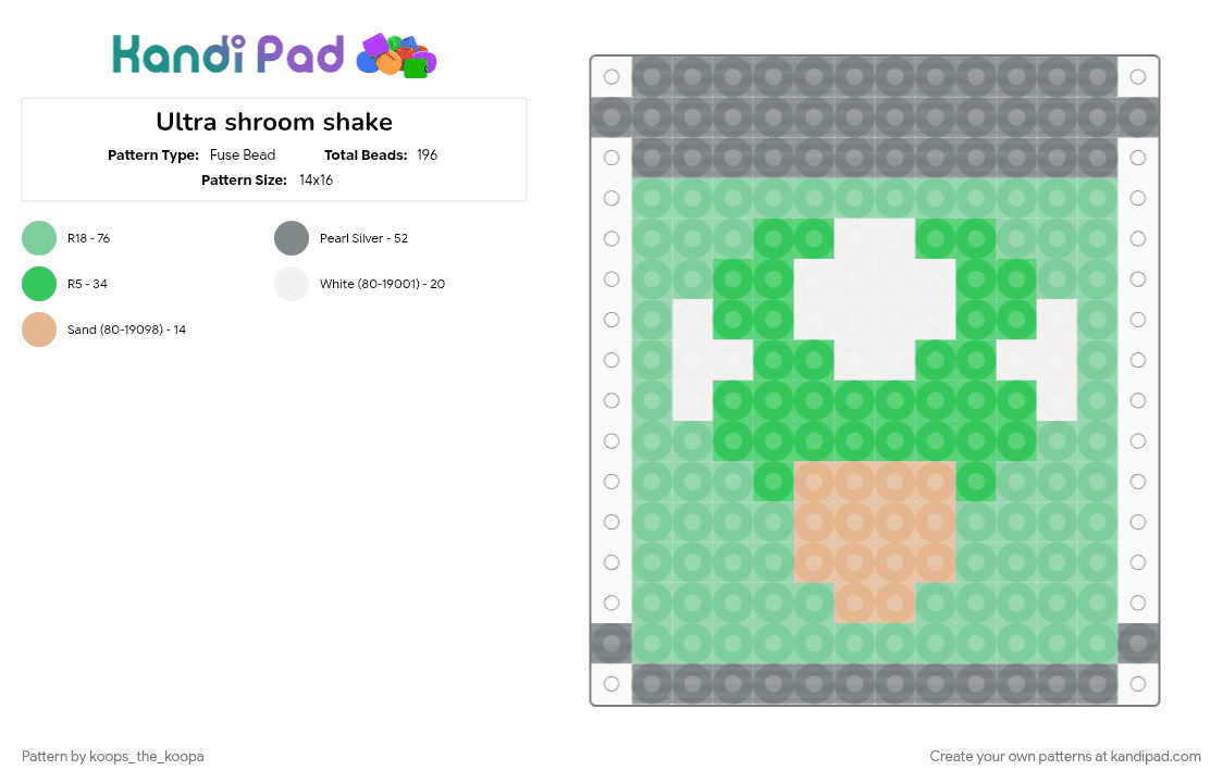 Ultra shroom shake - Fuse Bead Pattern by starlow on Kandi Pad - gray, teal