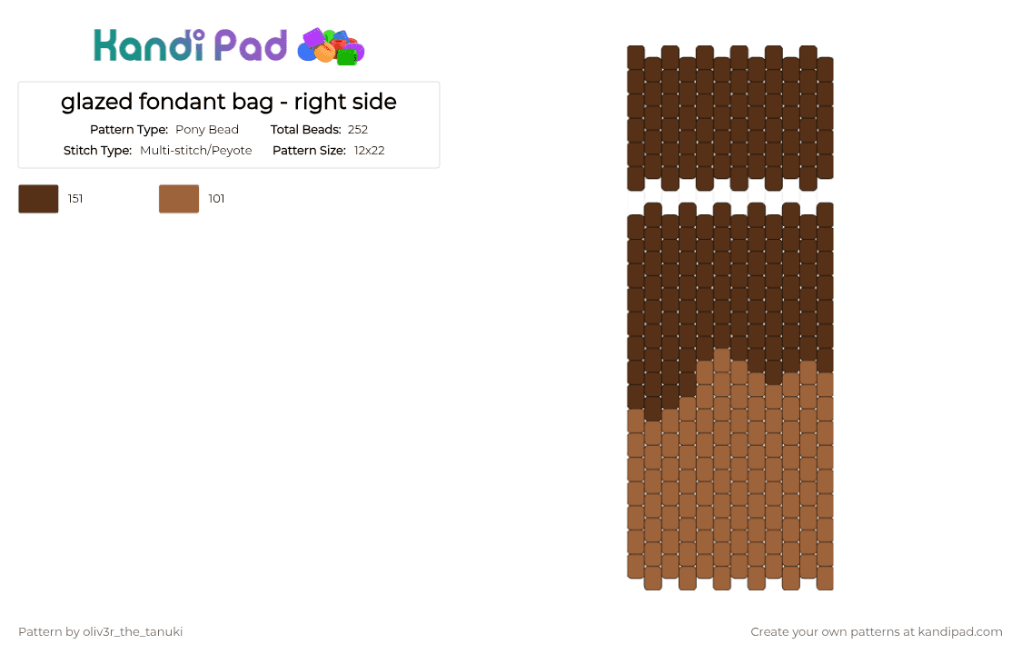 glazed fondant bag - right side - Pony Bead Pattern by oliv3r_the_tanuki on Kandi Pad - brown,tan,cocoa,dandys world,roblox,bag,purse,dw,chocolate,trinket