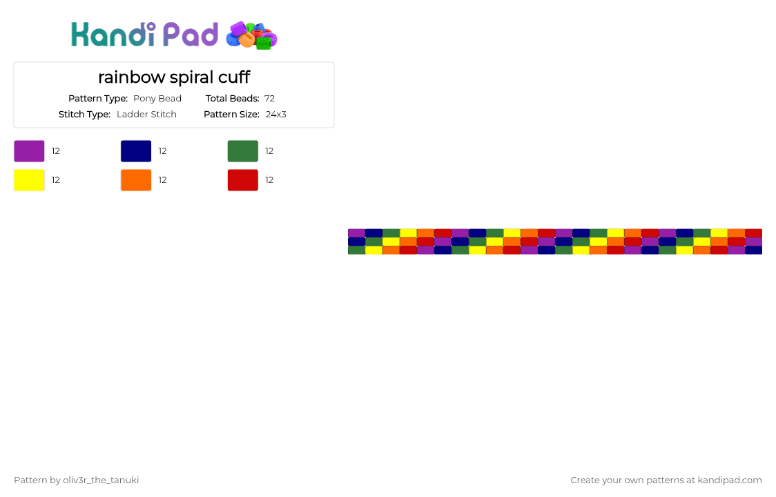 rainbow spiral cuff - Pony Bead Pattern by koops_the_koopa on Kandi Pad - colorful, purple, red, yellow