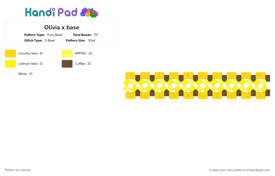 Olivia x base - Pony Bead Pattern by starlow on Kandi Pad - yellow