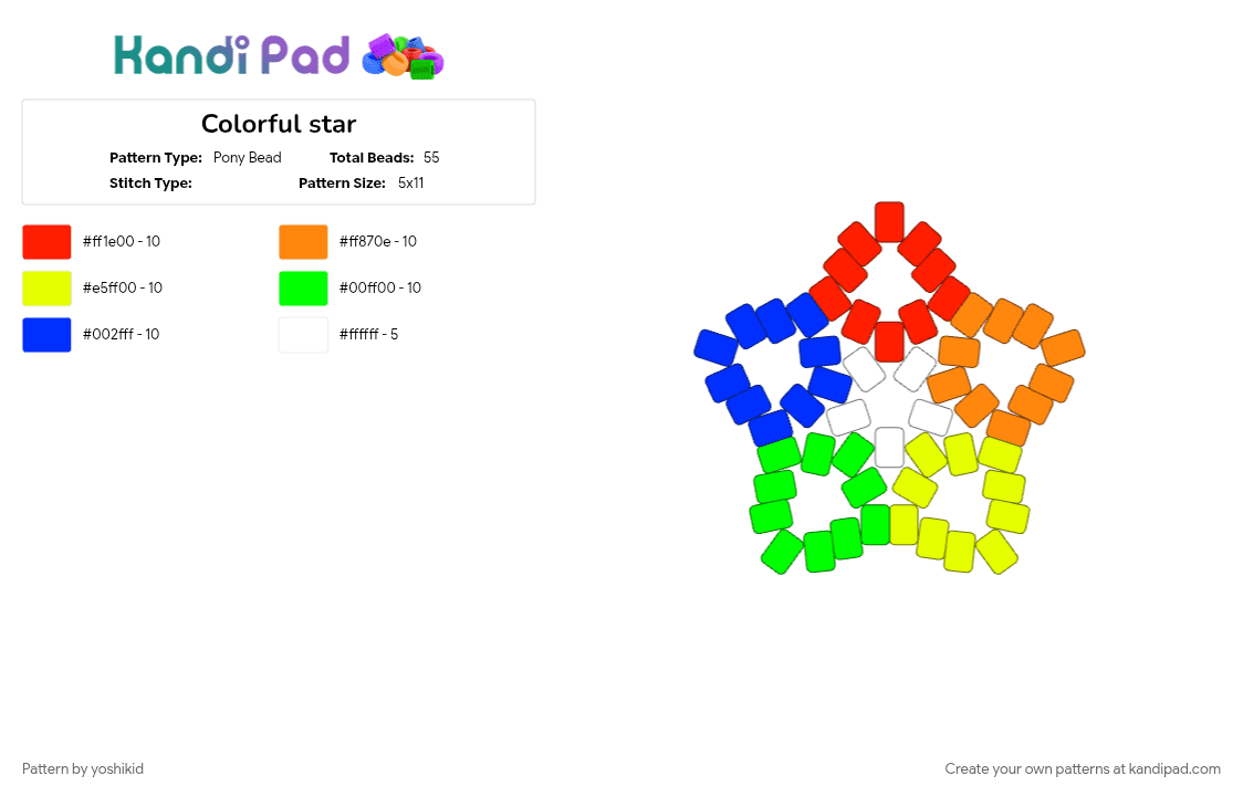 Colorful star - Pony Bead Pattern by -fxnn on Kandi Pad - colorful, green, orange