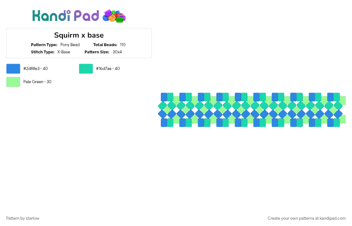 Squirm x base - Pony Bead Pattern by starlow on Kandi Pad - caterpillar, cuff, dandy, dandys world, dw, light blue, roblox, squirm, teal, video game
