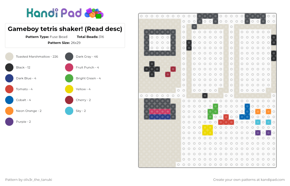 Gameboy tetris shaker! (Read desc) - Fuse Bead Pattern by oliv3r_the_tanuki on Kandi Pad - beige,gray,tetris,game boy,nintendo,retro,shaker,gameboy