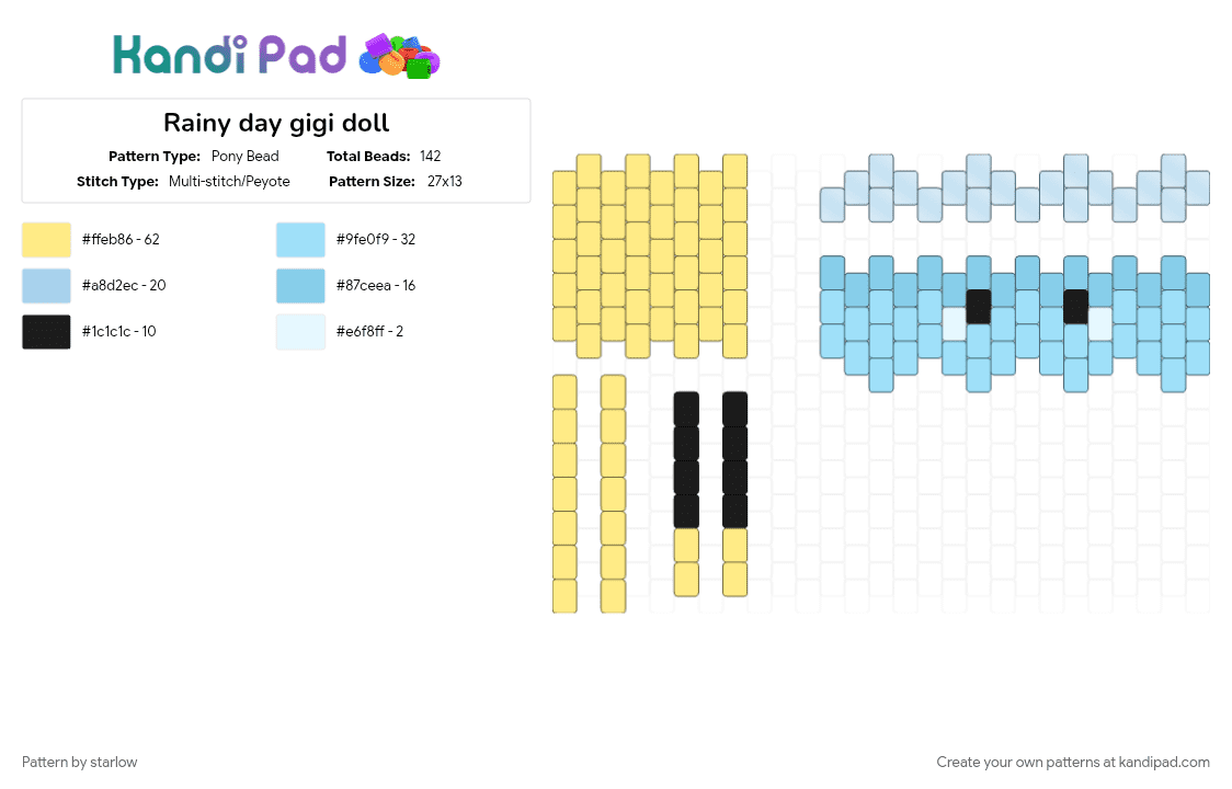 Rainy day gigi doll - Pony Bead Pattern by starlow on Kandi Pad - light blue, yellow