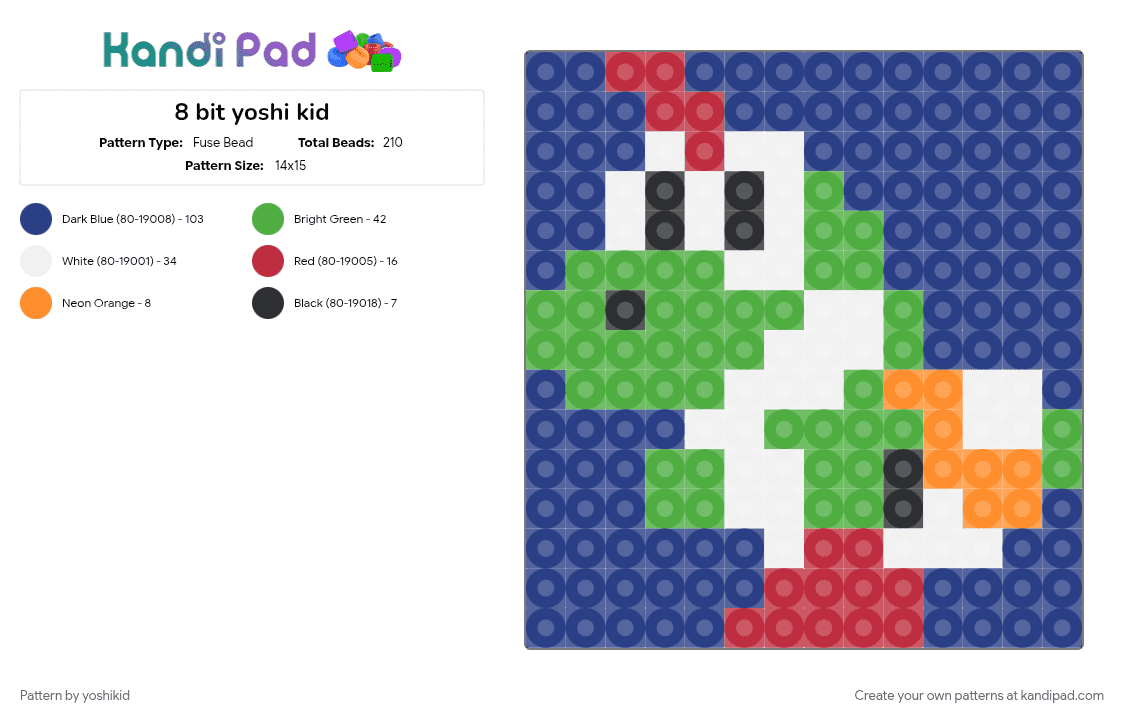 8 bit yoshi kid - Fuse Bead Pattern by -fxnn on Kandi Pad - blue, dinosaur, gamecube, green, mario, nintendo, nintendo switch, paper mario, pixel art, yoshi