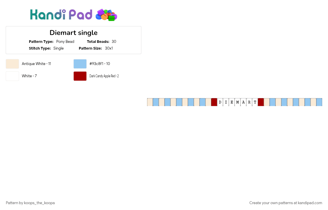 Diemart single - Pony Bead Pattern by lumalee on Kandi Pad - albertstuff, die mart, flamingo, light blue, meme, roblox, video game, white, youtube, youtuber