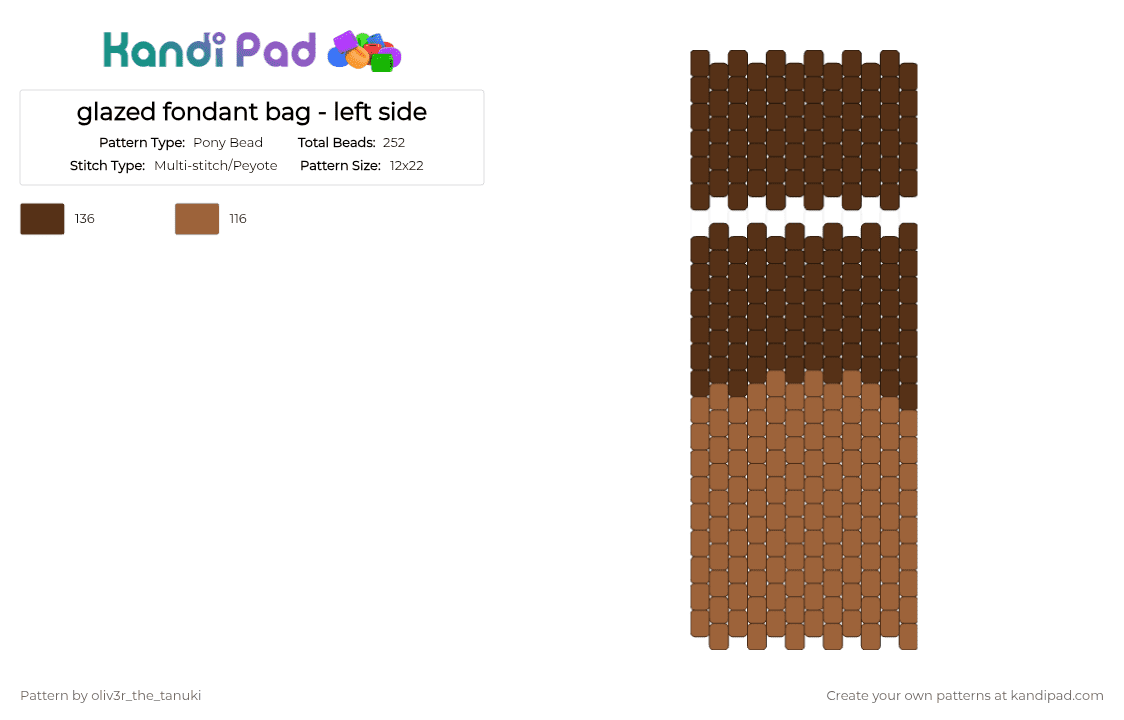 glazed fondant bag - left side - Pony Bead Pattern by oliv3r_the_tanuki on Kandi Pad - brown,tan,cocoa,dandys world,roblox,purse,bag,trinket,chocolate,dw