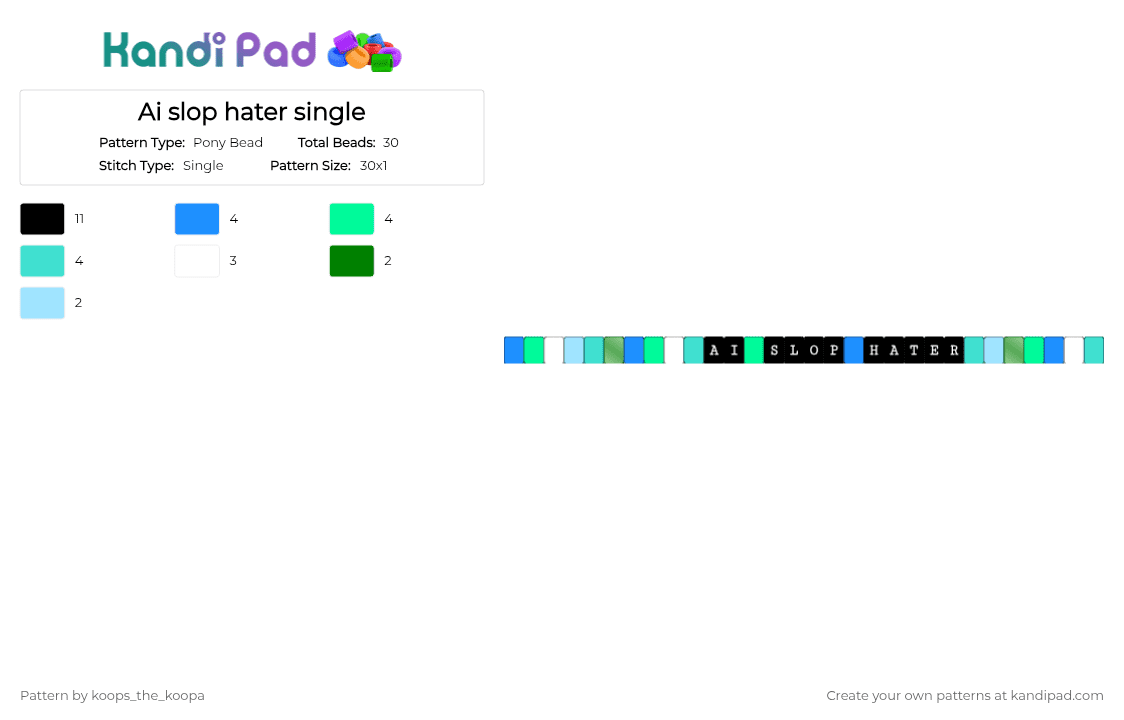 Ai slop hater single - Pony Bead Pattern by starlow on Kandi Pad - light blue