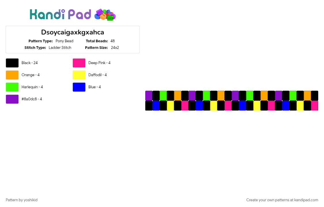 neon rainbow square stitch cuff - Pony Bead Pattern by lumalee on Kandi Pad - black, purple
