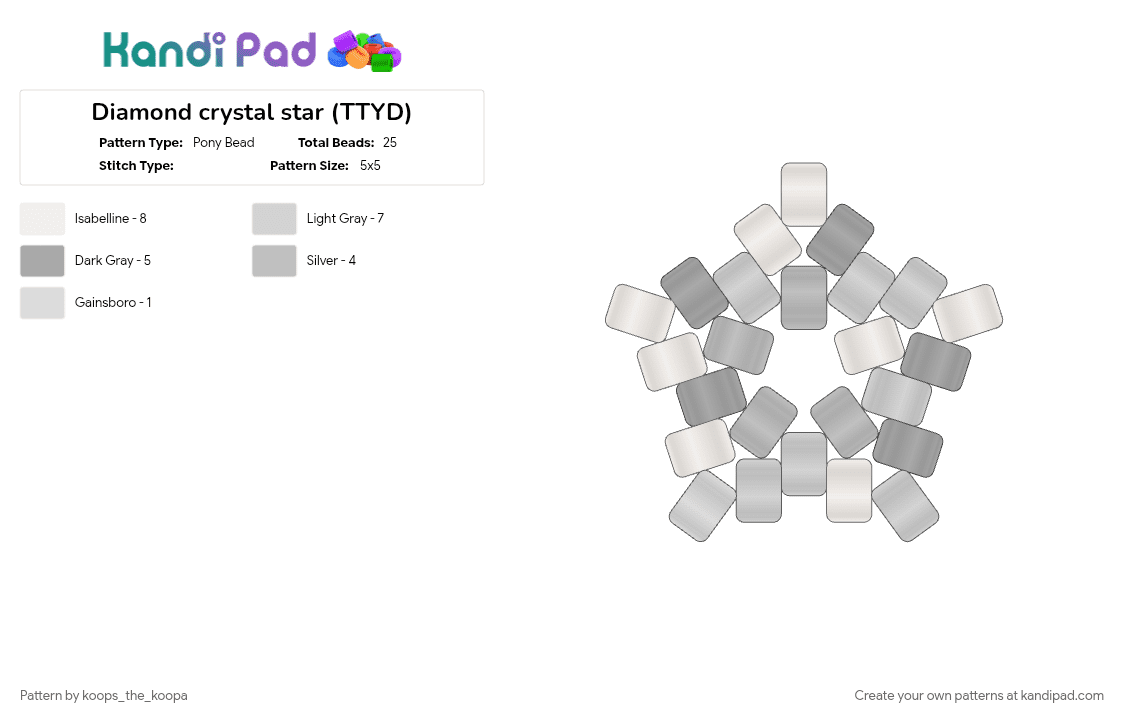 Diamond crystal star (TTYD) - Pony Bead Pattern by starlow on Kandi Pad - beige, white