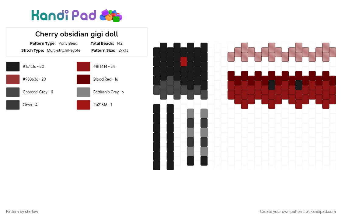 Cherry obsidian gigi doll - Pony Bead Pattern by starlow on Kandi Pad - red