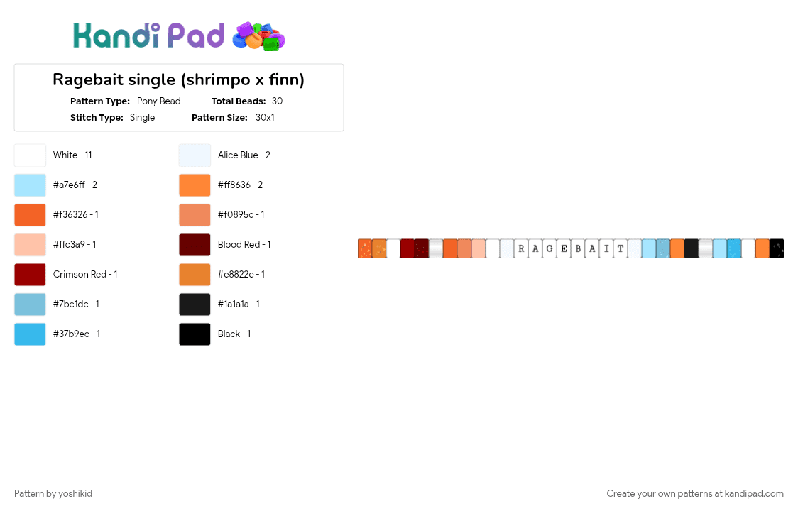 Ragebait single (shrimpo x finn) - Pony Bead Pattern by -fxnn on Kandi Pad - light blue, orange, white