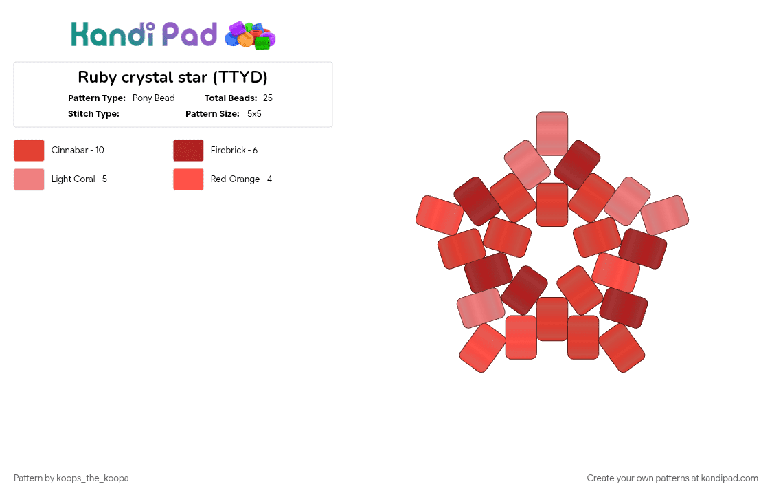 Ruby crystal star (TTYD) - Pony Bead Pattern by starlow on Kandi Pad - crystal, gamecube, mario, nintendo, paper mario, red, ruby, star, super mario