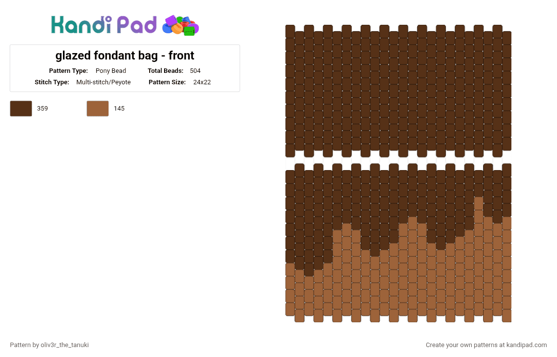 glazed fondant bag - front - Pony Bead Pattern by oliv3r_the_tanuki on Kandi Pad - brown,tan,cocoa,dandys world,dw,purse,bag,chocolate,roblox,trinket
