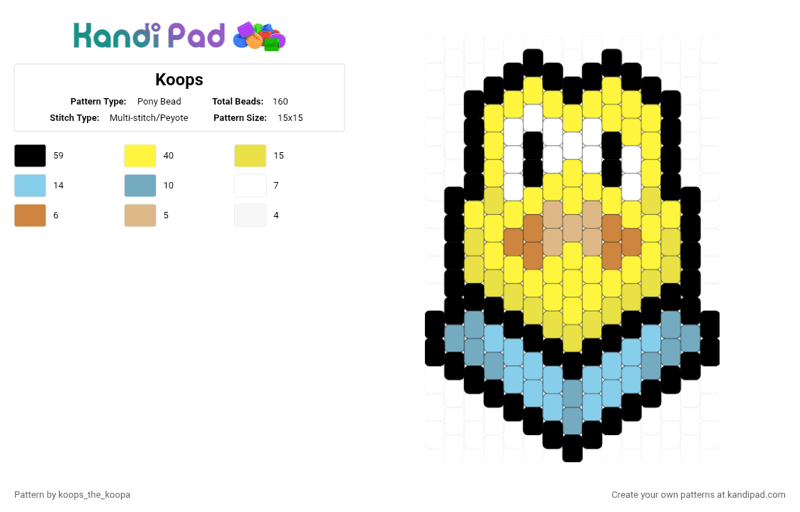 Koops - Pony Bead Pattern by starlow on Kandi Pad - light blue, yellow