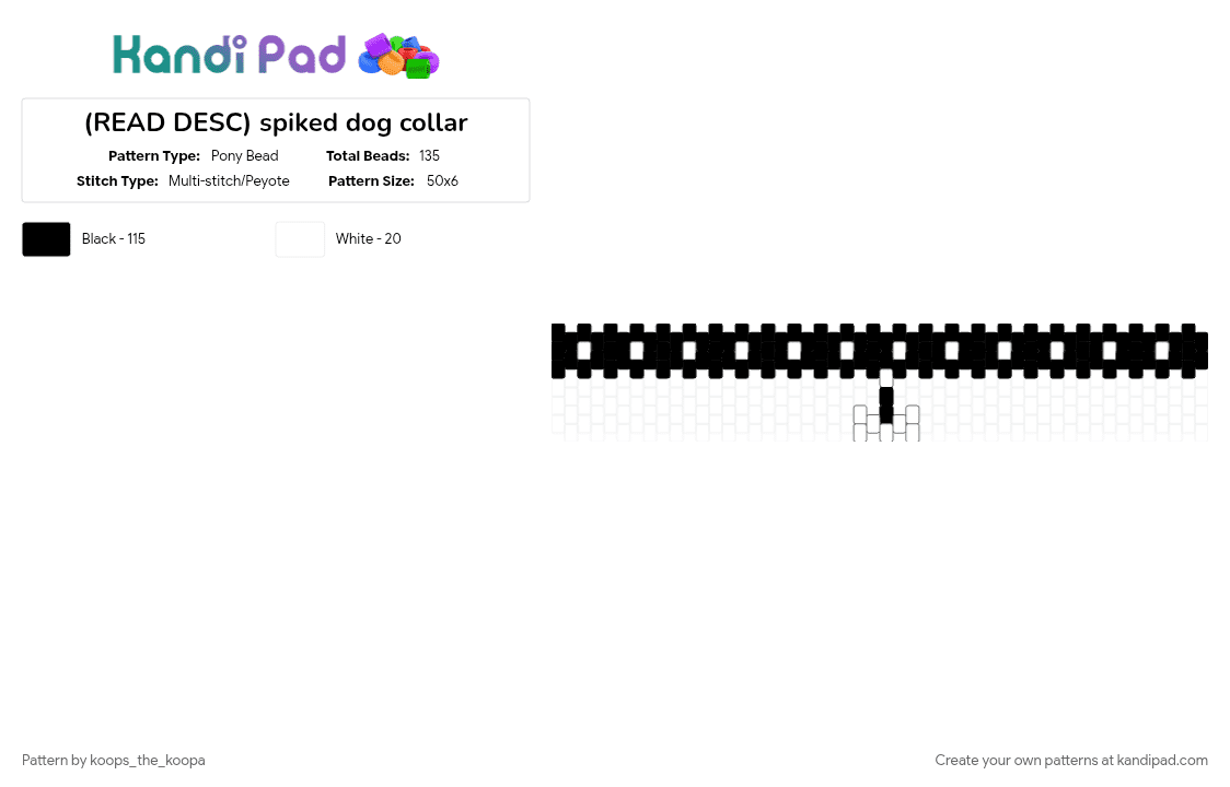 (READ DESC) spiked dog collar - Pony Bead Pattern by koops_the_koopa on Kandi Pad - black
