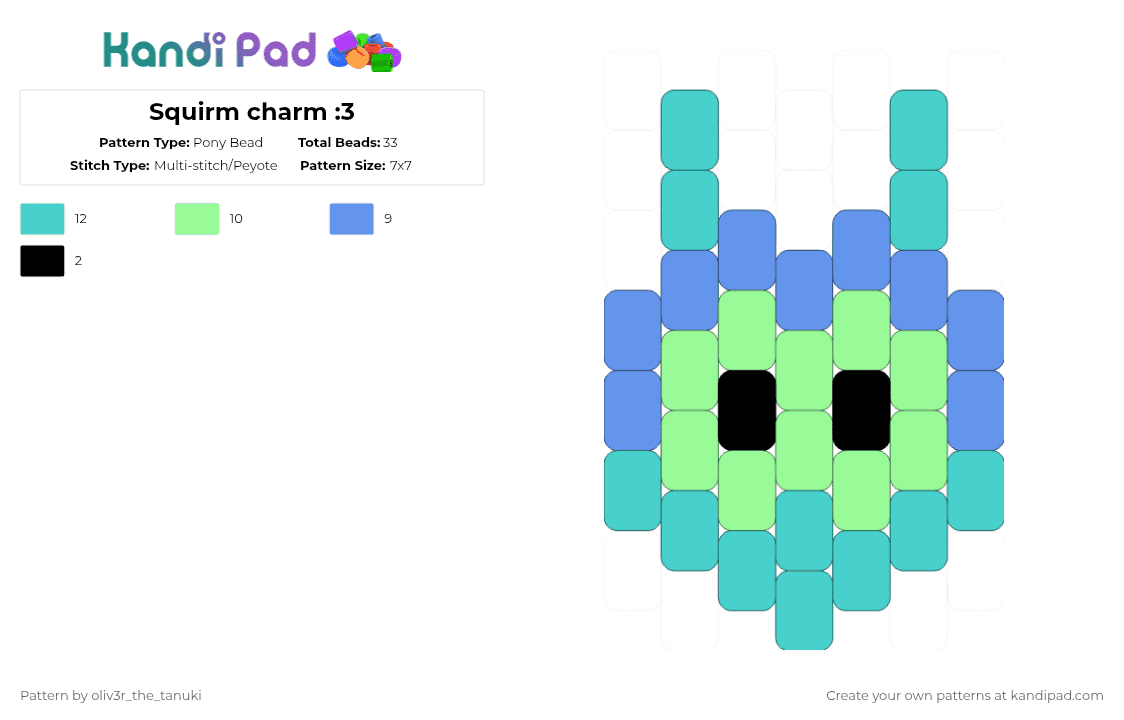 Squirm charm :3 - Pony Bead Pattern by oliv3r_the_tanuki on Kandi Pad - teal,light blue,dandys world,dandy,roblox,squirm,dw