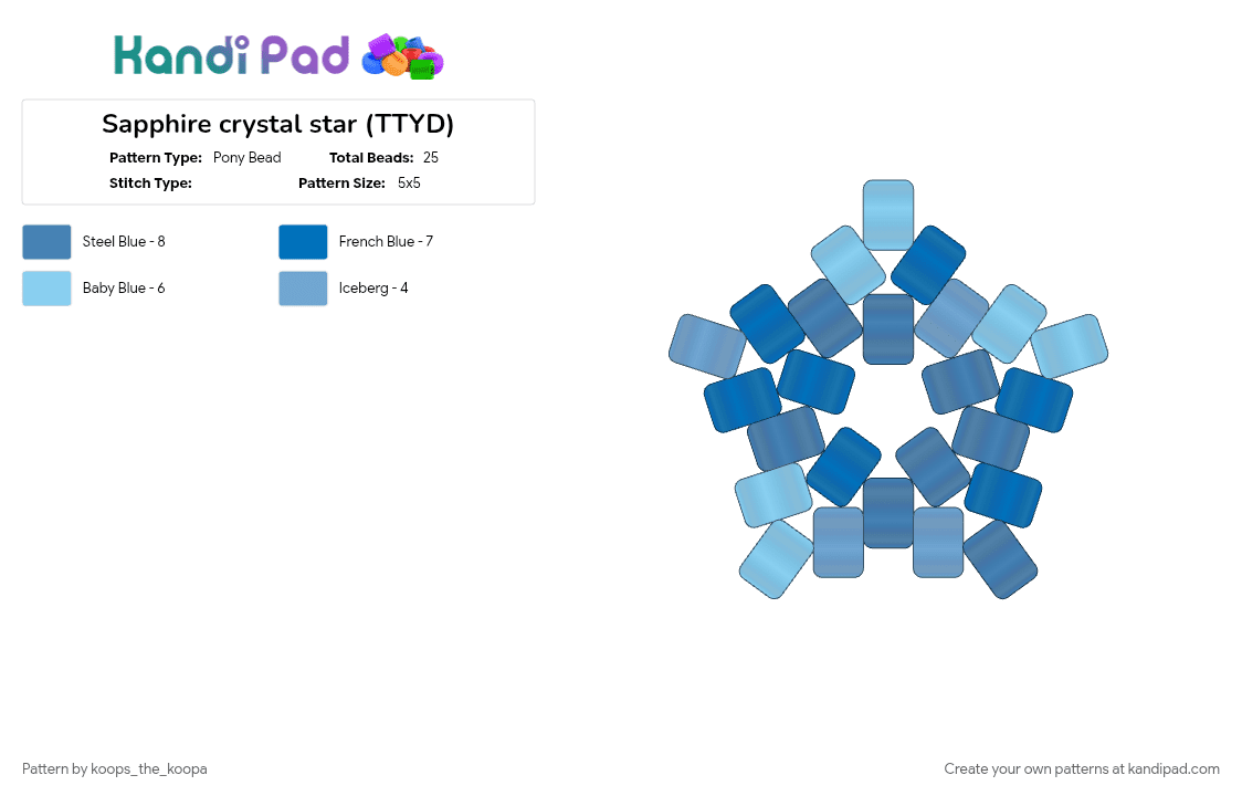 Sapphire crystal star (TTYD) - Pony Bead Pattern by starlow on Kandi Pad - blue, light blue