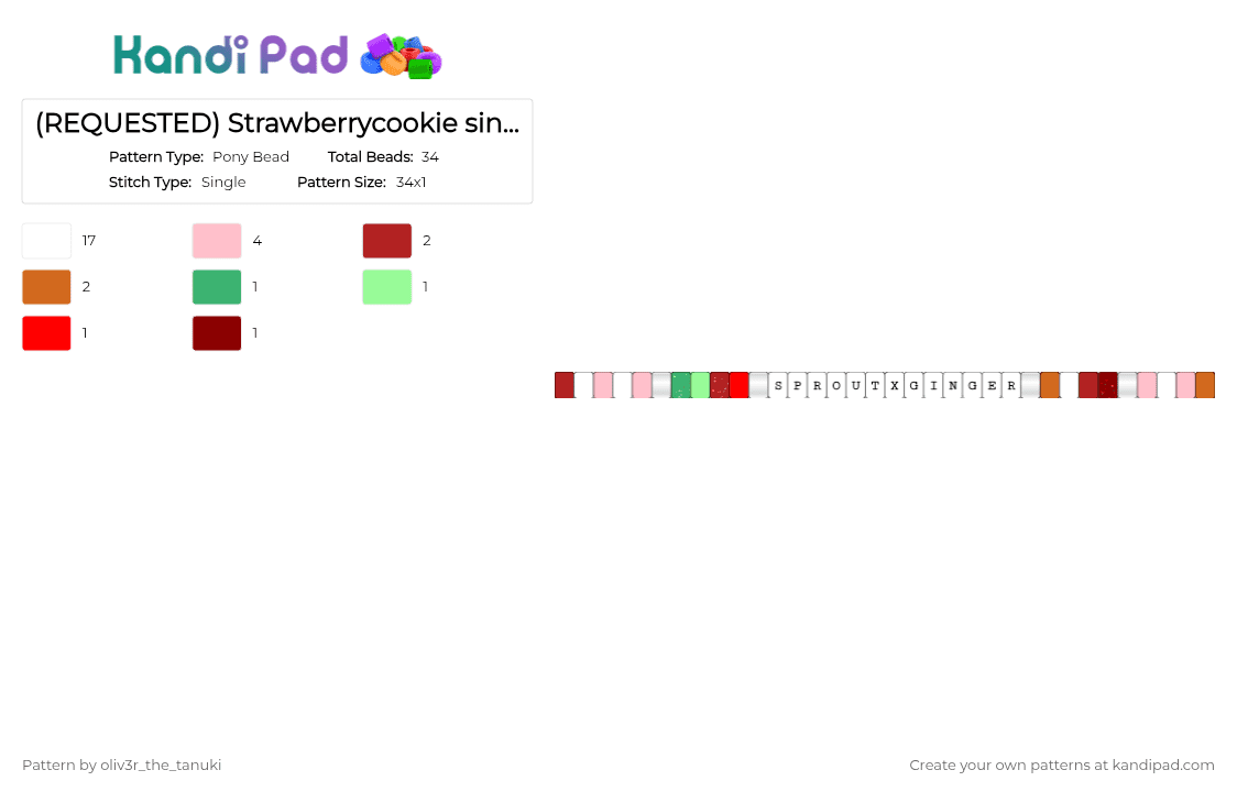 (REQUESTED) Strawberrycookie single! - Pony Bead Pattern by -fxnn on Kandi Pad - dandy, dandys world, dw, ginger, pink, red, roblox, ship, sprout, white
