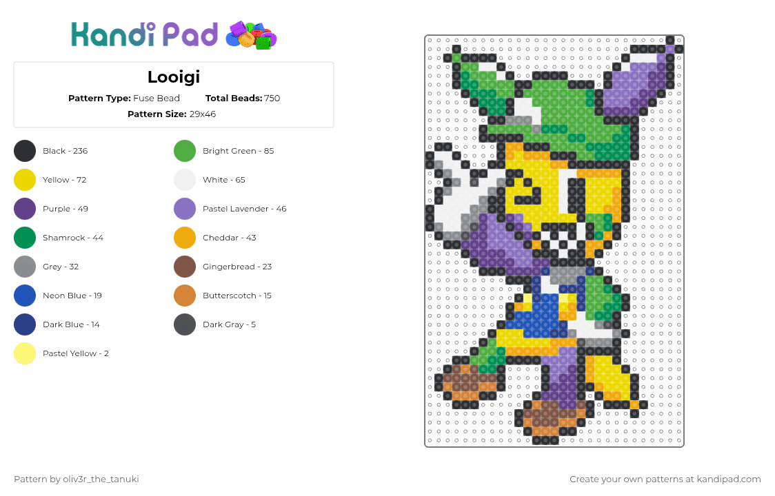 Looigi - Fuse Bead Pattern by oliv3r_the_tanuki on Kandi Pad - orange,blue,green,yellow,looey,luigi,super mario,dandys world,dw,roblox,nintendo,mario and luigi