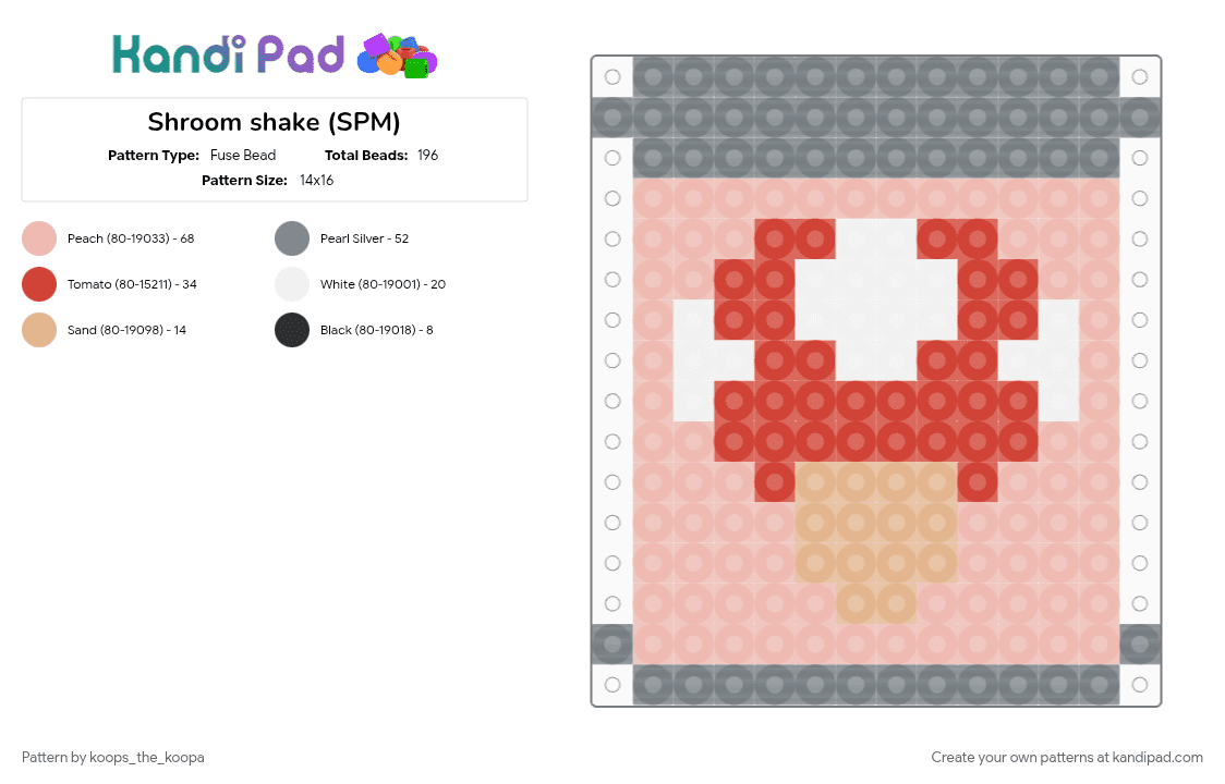 Shroom shake - Fuse Bead Pattern by starlow on Kandi Pad - beige