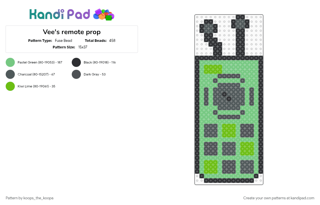 Vee\'s remote prop - Fuse Bead Pattern by starlow on Kandi Pad - dandy, dandys world, dw, remote, roblox, teal, tv, vee, vee version 1