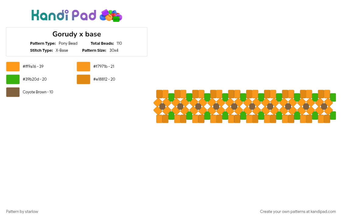 Gorudy x base - Pony Bead Pattern by starlow on Kandi Pad - cuff, dandy, dandys world, dw, gourdy, orange, pumpkin, roblox, video game