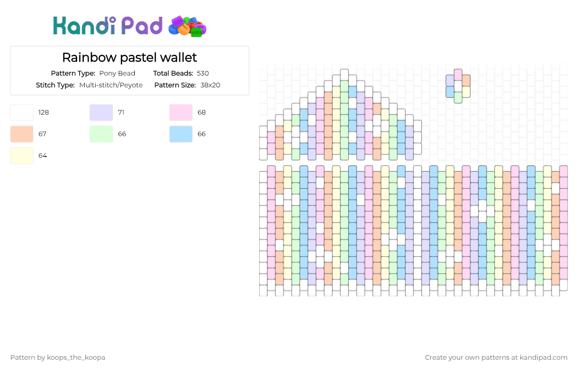 Rainbow pastel wallet - Pony Bead Pattern by koops_the_koopa on Kandi Pad - beige, light blue, pink, white