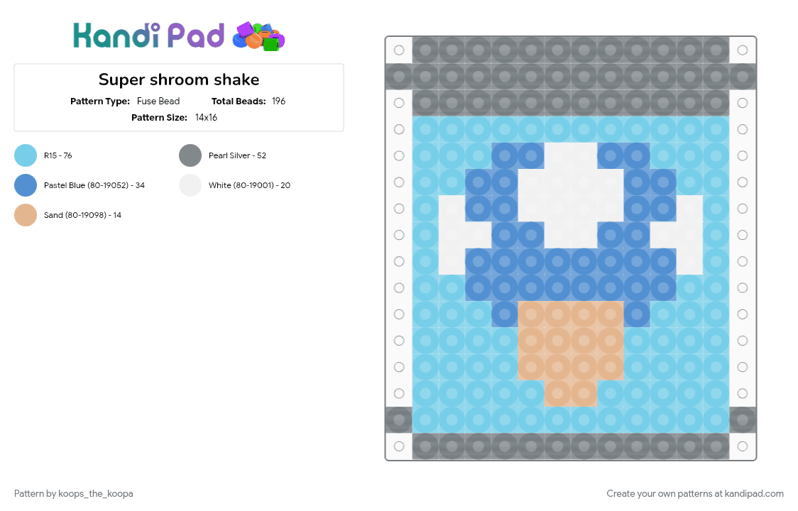 Super shroom shake - Fuse Bead Pattern by starlow on Kandi Pad - light blue