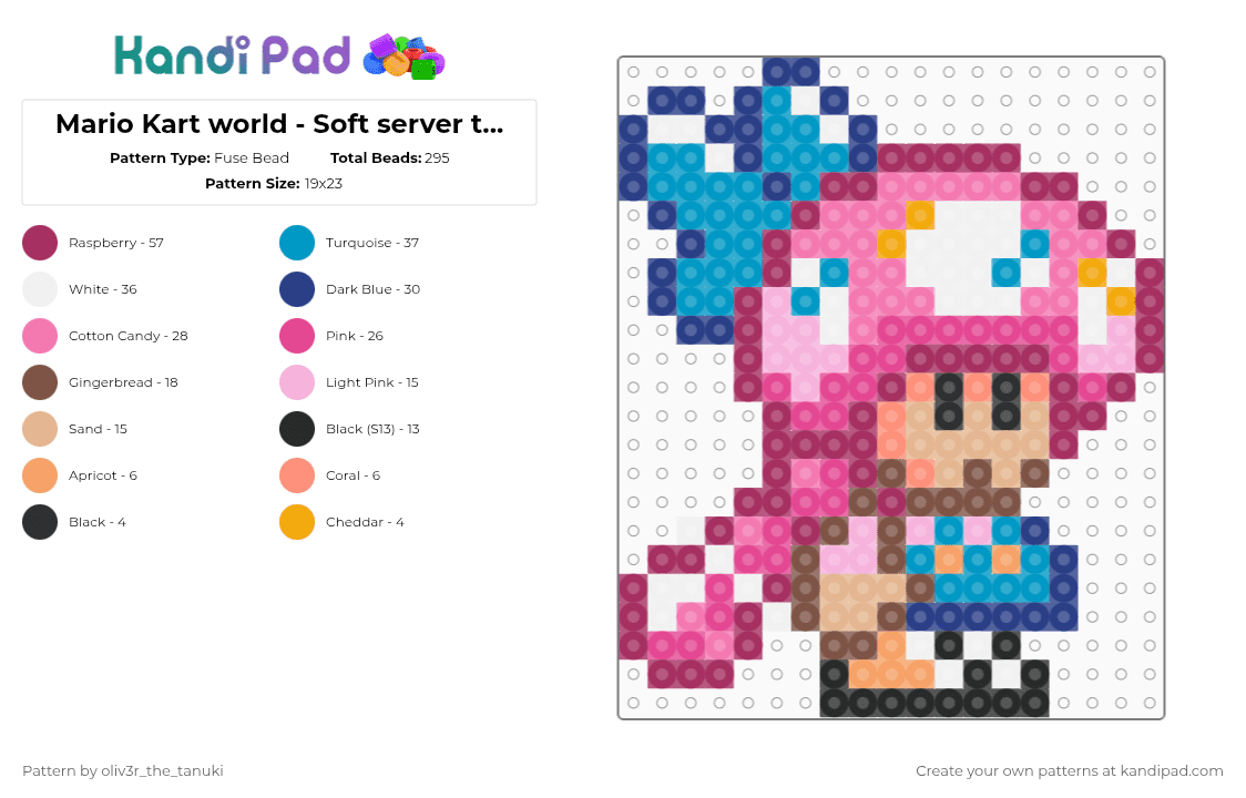 Mario Kart world - Soft server toadette (smw style) - Fuse Bead Pattern by oliv3r_the_tanuki on Kandi Pad - light blue,pink