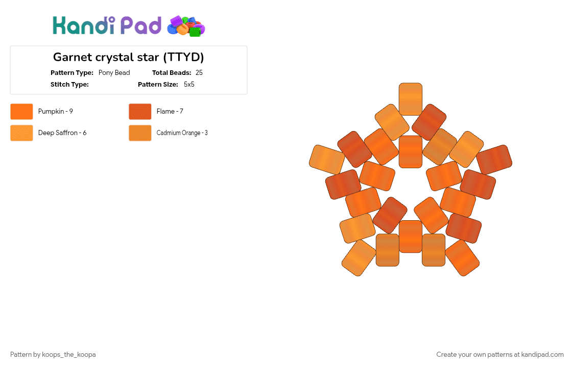Garnet crystal star (TTYD) - Pony Bead Pattern by starlow on Kandi Pad - orange, red