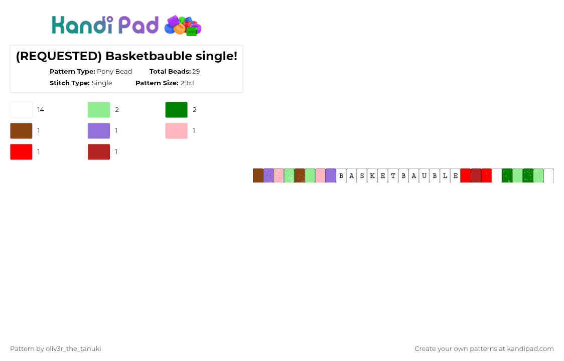 (REQUESTED) Basketbauble single! - Pony Bead Pattern by -fxnn on Kandi Pad - bassie, bobette, dandys world, dw, red, roblox, teal, white