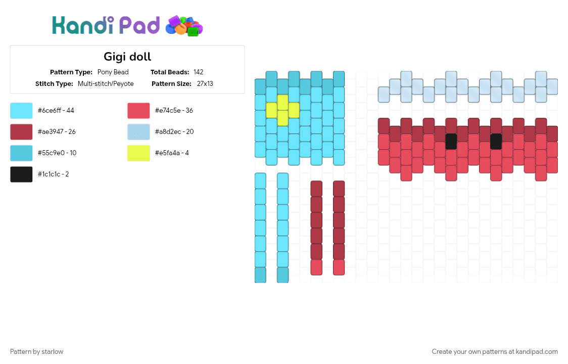 Gigi doll - Pony Bead Pattern by starlow on Kandi Pad - light blue, red