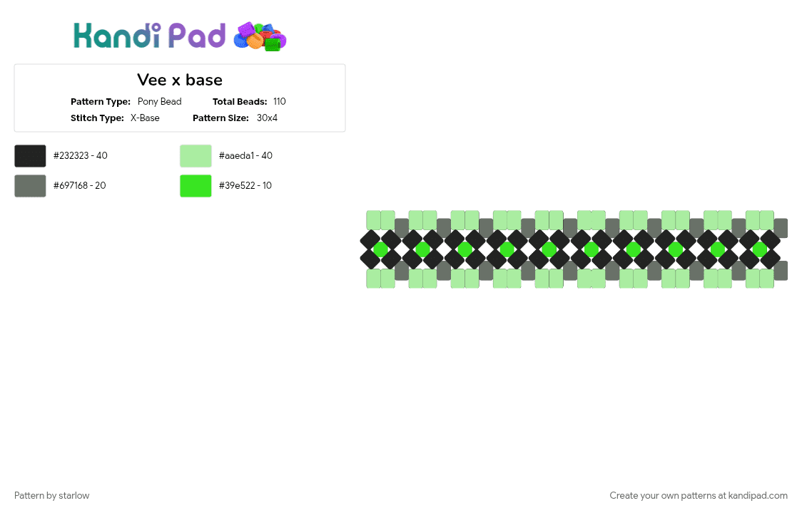 Vee x base - Pony Bead Pattern by starlow on Kandi Pad - teal