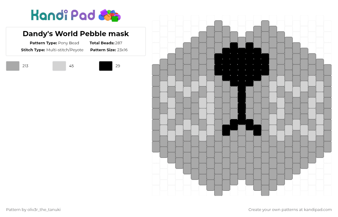 Dandy\'s World Pebble mask - Pony Bead Pattern by oliv3r_the_tanuki on Kandi Pad - beige,pebble,dandys world,roblox,dw,dandy,mask