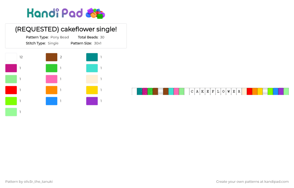 (REQUESTED) cakeflower single! - Pony Bead Pattern by -fxnn on Kandi Pad - colorful, cosmo, dandy, dandys world, dw, green, light blue, roblox, ship, teal, white