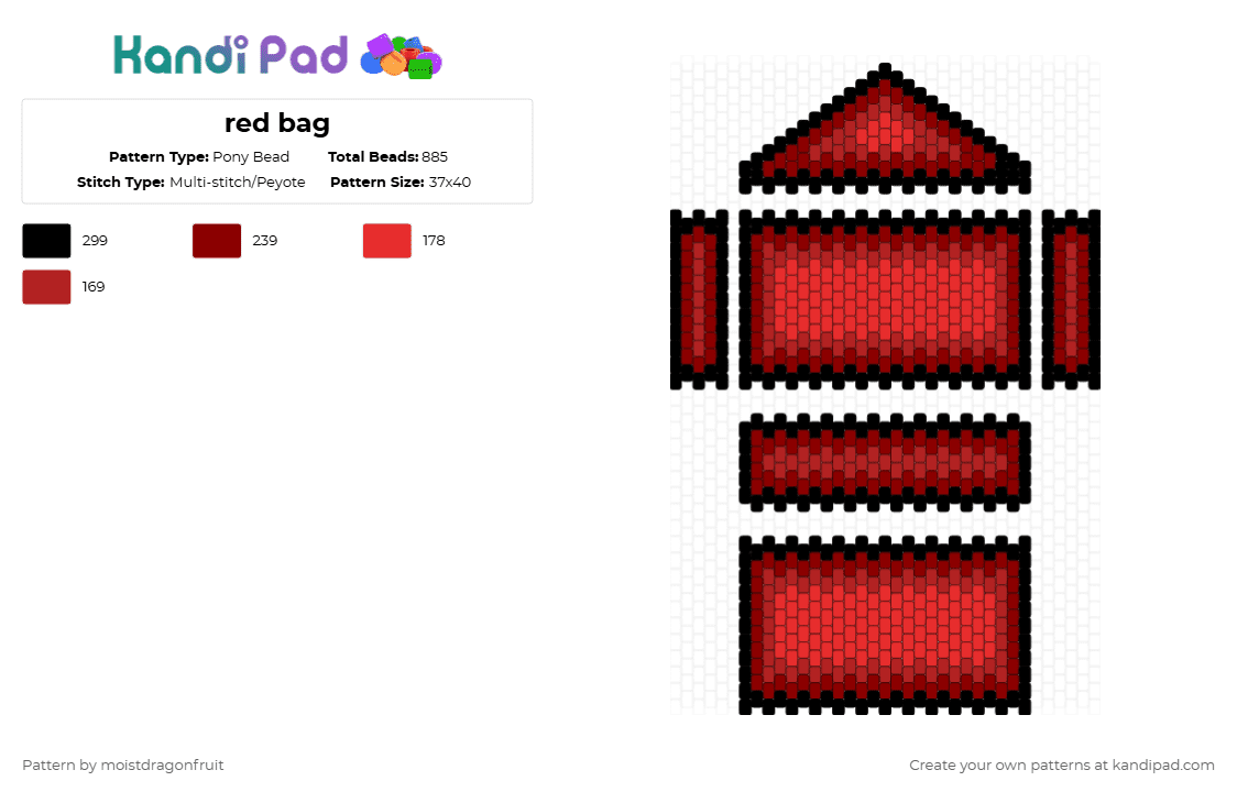 red bag - Pony Bead Pattern by moistdragonfruit on Kandi Pad - black,red