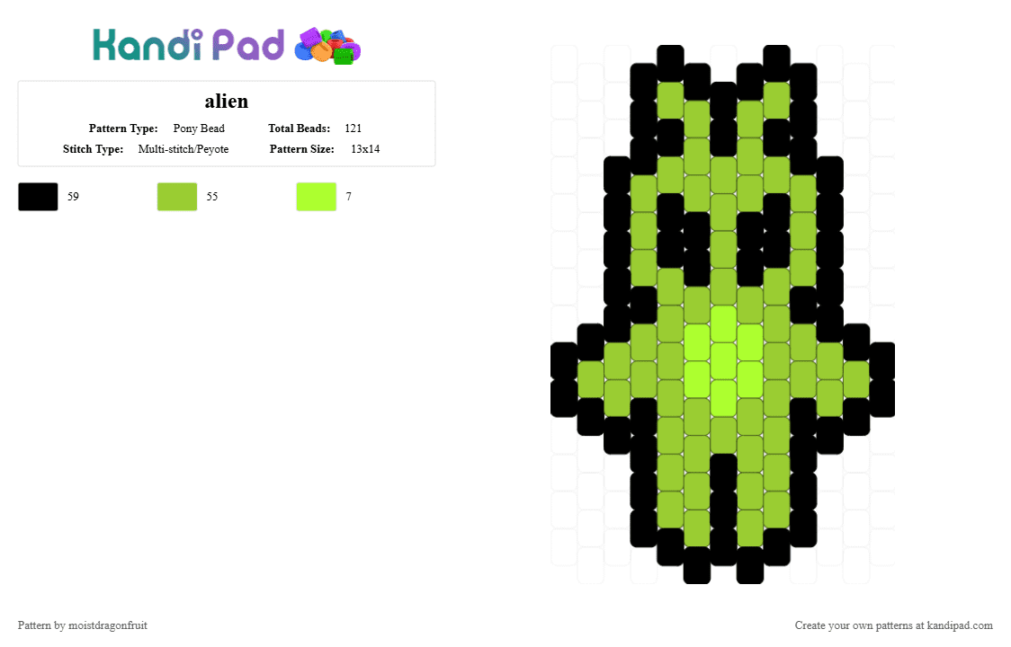 alien - Pony Bead Pattern by moistdragonfruit on Kandi Pad - black,green
