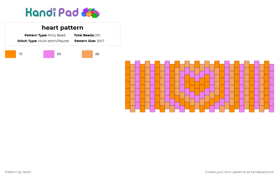 heart pattern - Pony Bead Pattern by reiish on Kandi Pad - pink,orange
