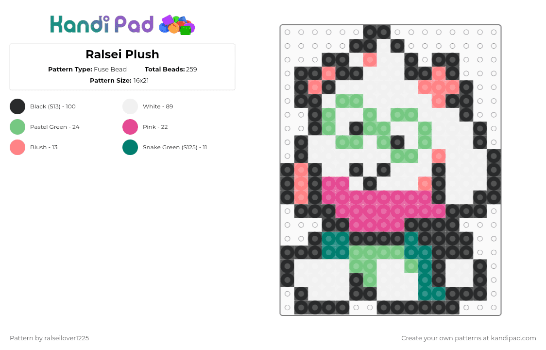 Ralsei Plush - Fuse Bead Pattern by ralseilover1225 on Kandi Pad - white,teal