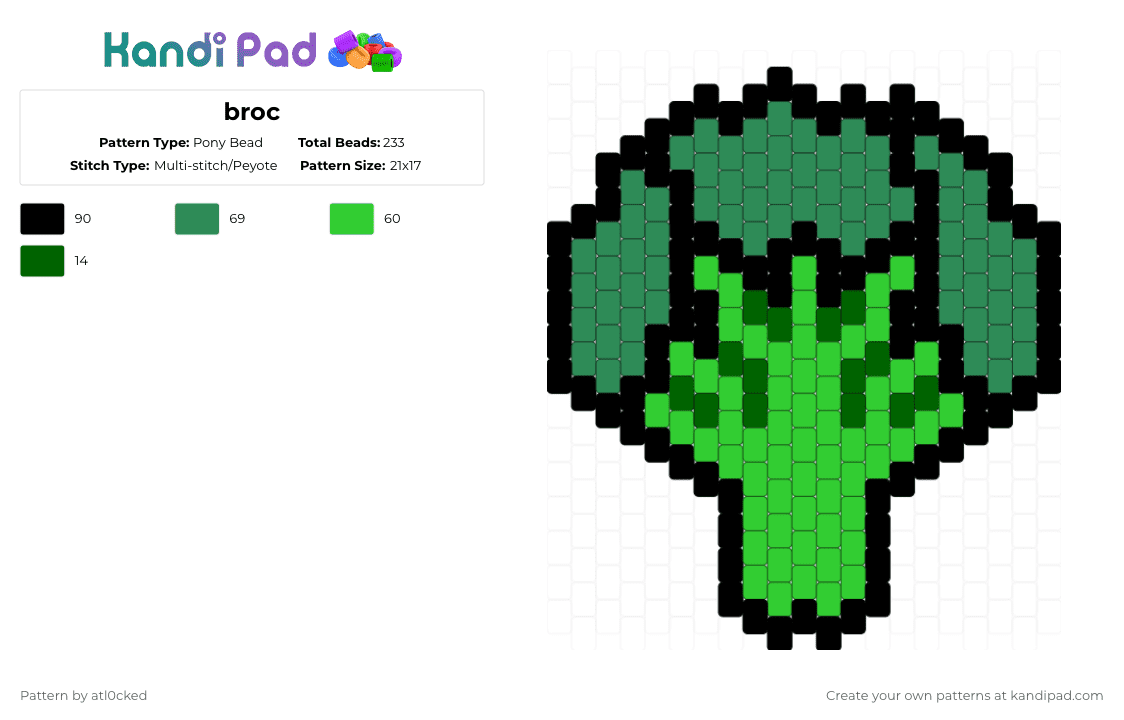 broc - Pony Bead Pattern by atl0cked on Kandi Pad - broccoli,vegetable,food,black,green